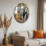 Tusker Round Glass Wall Art - Tempered Glass Circle Wall Decor