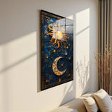 Celestial Unity Vertical Glass Wall Art - Tempered Glass Rectangular Wall Decor