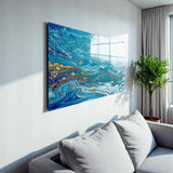 Aqua Serenity Panoramic Tempered Glass Wall Art - Horizontal Rectangular Wall Decor