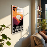 Motto Strive For Greatness Vertical Glass Wall Art - Tempered Glass Rectangular Wall Decor