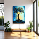 Tree Of Life Nocturne Vertical Glass Wall Art - Tempered Glass Rectangular Wall Decor