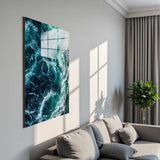 Deep Currents Vertical Glass Wall Art - Tempered Glass Rectangular Wall Decor