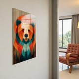 Bear Geometry Vertical Glass Wall Art - Tempered Glass Rectangular Wall Decor
