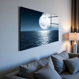 Full Moon Panoramic Tempered Glass Wall Art - Horizontal Rectangular Wall Decor