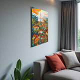 Glowing Homesteads Vertical Glass Wall Art - Tempered Glass Rectangular Wall Decor