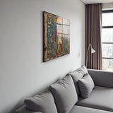 Ancient Square Tempered Glass Wall Art - Abstract Design - Large Glass Decor for Living Room & Office