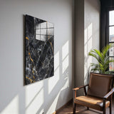 Midnight Veins Vertical Glass Wall Art - Tempered Glass Rectangular Wall Decor