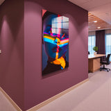 Neon Dance Vertical Glass Wall Art - Tempered Glass Rectangular Wall Decor