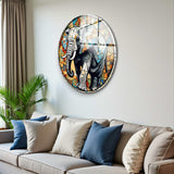 Tusker Round Glass Wall Art - Tempered Glass Circle Wall Decor