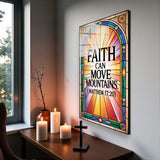 Christian Glass Wall Art - [Faith can move mountains. (Matthew 17 20)] Bible Scripture Decor