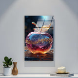 Cosmic Apple Vertical Glass Wall Art - Tempered Glass Rectangular Wall Decor
