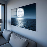 Full Moon Panoramic Tempered Glass Wall Art - Horizontal Rectangular Wall Decor