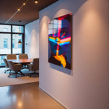 Neon Dance Vertical Glass Wall Art - Tempered Glass Rectangular Wall Decor