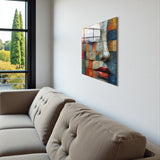 Mosaic Square Tempered Glass Wall Art - Abstract Design - Large Glass Decor for Living Room & Office