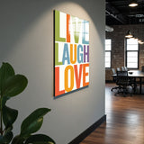 Motto Live Laugh Love Vertical Glass Wall Art - Tempered Glass Rectangular Wall Decor