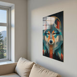 Arctic Wolf Vertical Glass Wall Art - Tempered Glass Rectangular Wall Decor
