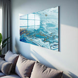 Aqua Serenity Panoramic Tempered Glass Wall Art - Horizontal Rectangular Wall Decor