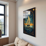 Lunar Passage Vertical Glass Wall Art - Tempered Glass Rectangular Wall Decor