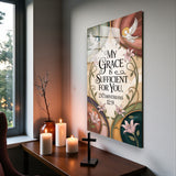 Christian Glass Wall Art - [My grace is sufficient for you. (2 Corinthians 12 9)] Bible Scripture Decor