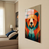 Bear Geometry Vertical Glass Wall Art - Tempered Glass Rectangular Wall Decor