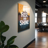 Motto Rise And Shine Vertical Glass Wall Art - Tempered Glass Rectangular Wall Decor