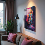 Inner Bloom Vertical Glass Wall Art - Tempered Glass Rectangular Wall Decor