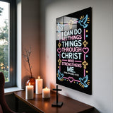 Christian Glass Wall Art - [ I can do all things through Christ who strengthens me. (Philippians 4 13)] Bible Scripture Decor