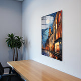 Urban Spark Vertical Glass Wall Art - Tempered Glass Rectangular Wall Decor