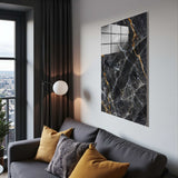 Midnight Veins Vertical Glass Wall Art - Tempered Glass Rectangular Wall Decor