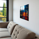 Reflections Square Tempered Glass Wall Art - Abstract Design - Large Glass Decor for Living Room & Office