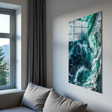 Deep Currents Vertical Glass Wall Art - Tempered Glass Rectangular Wall Decor