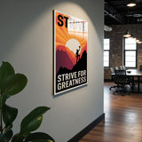 Motto Strive For Greatness Vertical Glass Wall Art - Tempered Glass Rectangular Wall Decor
