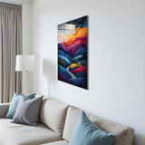 Mountain Dawn Vertical Glass Wall Art - Tempered Glass Rectangular Wall Decor