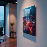 City Reflections Vertical Glass Wall Art - Tempered Glass Rectangular Wall Decor