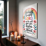Christian Glass Wall Art - [Delight yourself in the Lord, and He will give you the desires of your heart. (Psalm 37 4)] Bible Scripture Decor