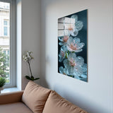 Night Bloom Vertical Glass Wall Art - Tempered Glass Rectangular Wall Decor