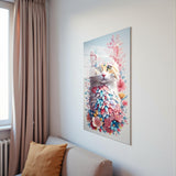 Floral Feline Vertical Glass Wall Art - Tempered Glass Rectangular Wall Decor