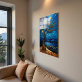 Moonlit Willow Vertical Glass Wall Art - Tempered Glass Rectangular Wall Decor