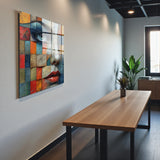 Mosaic Square Tempered Glass Wall Art - Abstract Design - Large Glass Decor for Living Room & Office