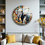 Tusker Round Glass Wall Art - Tempered Glass Circle Wall Decor