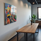 Village Square Tempered Glass Wall Art - Abstract Design - Large Glass Decor for Living Room & Office