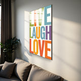 Motto Live Laugh Love Vertical Glass Wall Art - Tempered Glass Rectangular Wall Decor