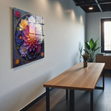 Lotus Square Tempered Glass Wall Art - Abstract Design - Large Glass Decor for Living Room & Office