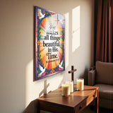 Christian Glass Wall Art - [He makes all things beautiful in His time. (Ecclesiastes 3 11)] Bible Scripture Decor