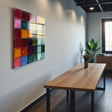 Spectrum Square Tempered Glass Wall Art - Abstract Design - Large Glass Decor for Living Room & Office