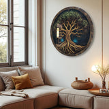 Tree Of Life, Tempered Glass Wall Art,Abstract Wall Painting, Home Decor, Housewarming Gift, Wall Hangings, Round Wall Art, Wall Decor, Stained Glass Art (Resilience)