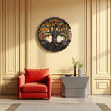 Evergreen Tree Of Life, Tempered Glass Round Wall Art - Tempered Glass Circle Wall Decor