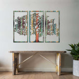 3-Piece Tree of Life Wood Wall Art Set - Vertical Triptych Panels - 10mm Thick Colorful UV Print - Damage-Free 3M Hanging Decor