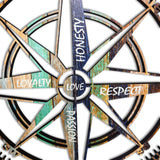 Values Compass Wood Wall Art - "Love" Center with Honesty, Respect, Loyalty, Passion - 10mm Thick Meaningful Decor WH