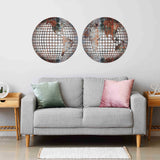 2 Piece Round World Map Wood Wall Art - 10mm Thick Split Globe Design - Western & Eastern Hemispheres